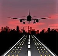 stock-vector-the-plane-is-taking-off-at-sunset-and-night-city-vector-illustration-219509905
